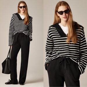 NWT J CREW Heritage terry quarter-zip sweatshirt in stripe Perfect Black Stripe